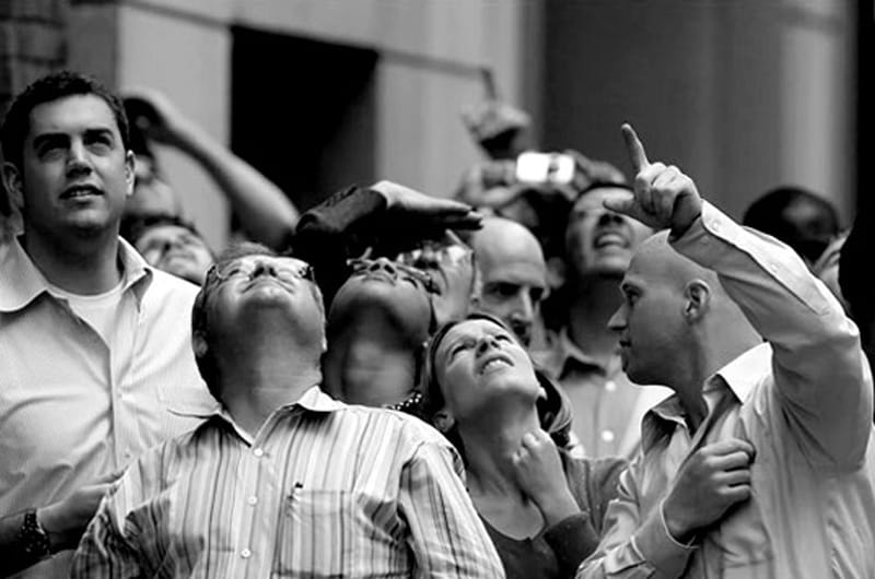 crowd looking up