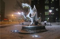 Mario the Dragon in a snowstorm.