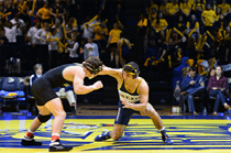 A scene from one of the men's wrestling team's matches in 2018.