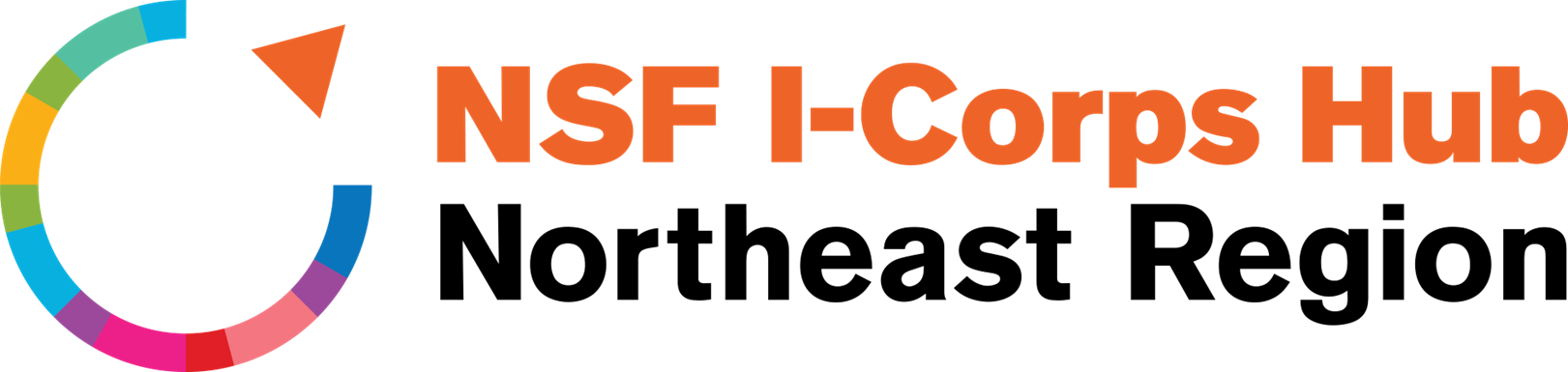 NSF I-Corps Hub, Northeast Region. Logo shows a multicolored circle with an arrow pointing northeast.