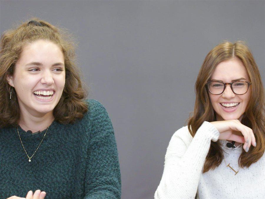 Two Drexel students laughing together