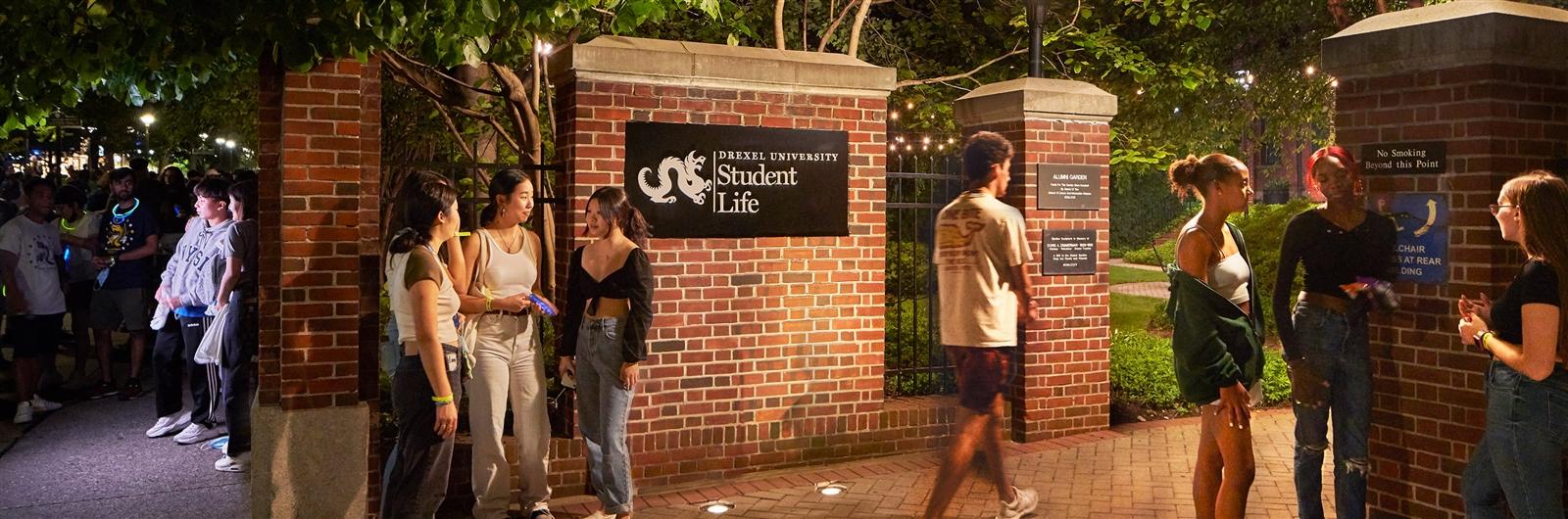 students outside rush courtyard entrence.