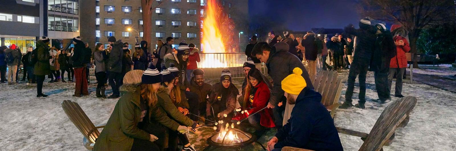 Bonfire outside of Race lawn Drexel Univ