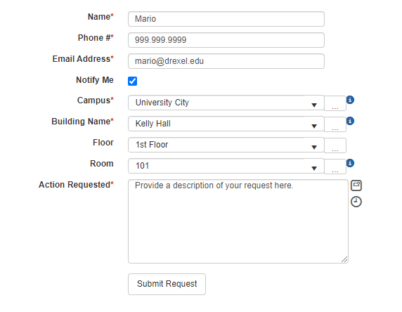 Work Order Form Screenshot