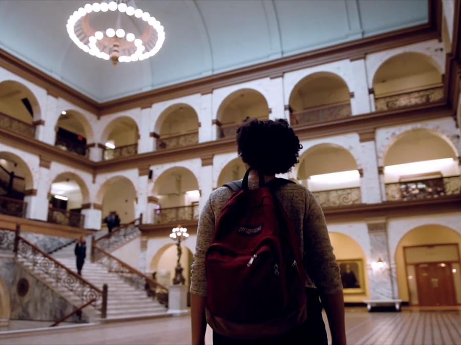 Student in Great Court of Main Building